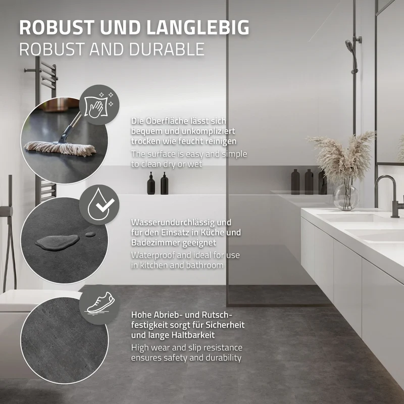 ML-DESIGN | Vinylboden Klick 40 Stück Klicksystem mit Belastungsklasse 34, 61 x 30,5 cm x 4,2 mm 7,44m² PVC Grau Zement Dunkel Bodenbelag Betonoptik
