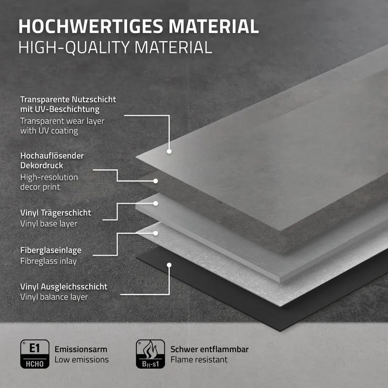 ML-DESIGN | Vinylboden Klick 30 Stück Klicksystem mit Belastungsklasse 34, 61 x 30,5 cm x 4,2 mm 5,58m² PVC Grau Zement Dunkel Bodenbelag Betonoptik