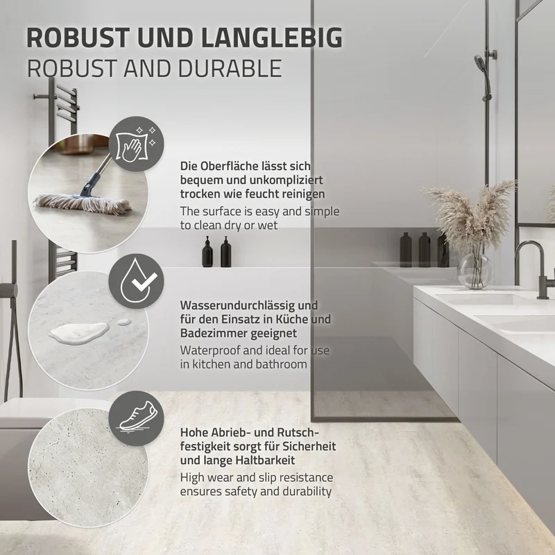 ML-DESIGN | Vinylboden Klick 20 Stück Klicksystem mit Belastungsklasse 34, 61 x 30,5 cm x 4,2 mm 3,72m² PVC Grau Zement Hell Bodenbelag Betonoptik