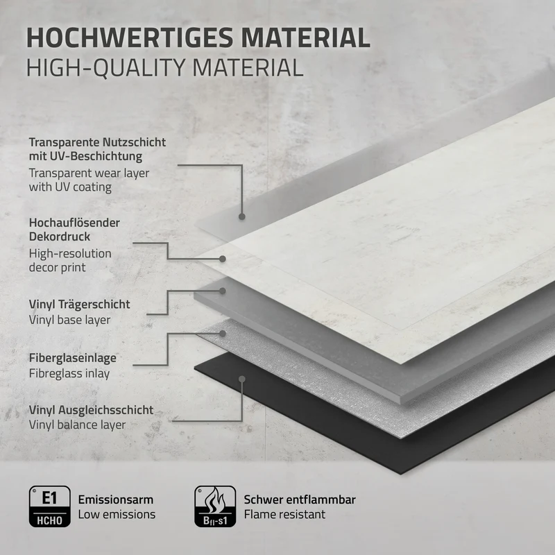 ML-DESIGN | Vinylboden Klick 20 Stück Klicksystem mit Belastungsklasse 34, 61 x 30,5 cm x 4,2 mm 3,72m² PVC Grau Zement Hell Bodenbelag Betonoptik