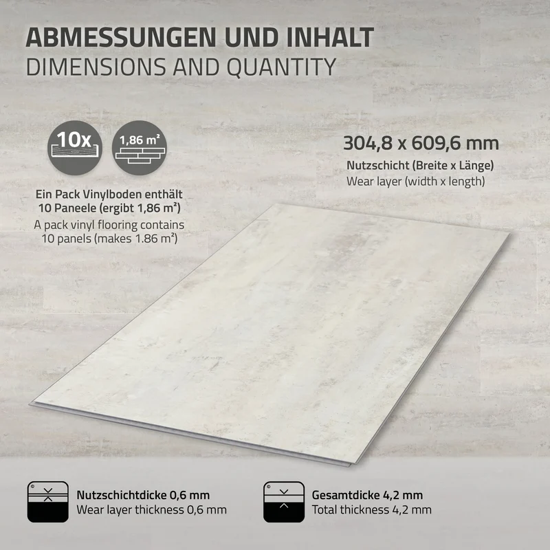 ML-DESIGN | Vinylboden Klick 20 Stück Klicksystem mit Belastungsklasse 34, 61 x 30,5 cm x 4,2 mm 3,72m² PVC Grau Zement Hell Bodenbelag Betonoptik