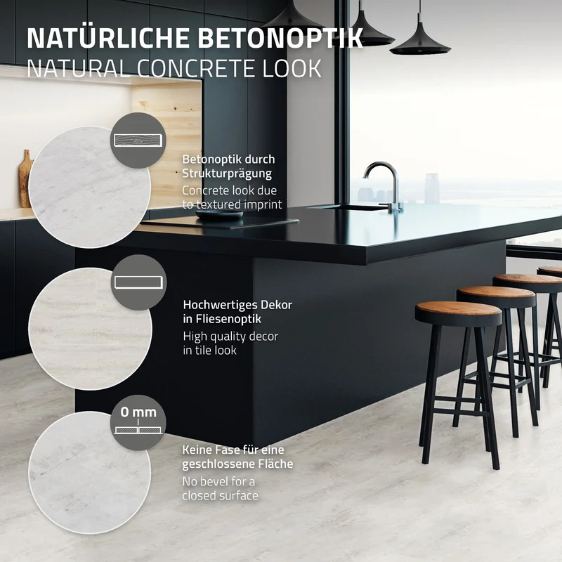 ML-DESIGN | Vinylboden Klick 10 Stück Klicksystem mit Belastungsklasse 34, 61 x 30,5 cm x 4,2 mm 1,86m² PVC Grau Zement Hell Bodenbelag Betonoptik