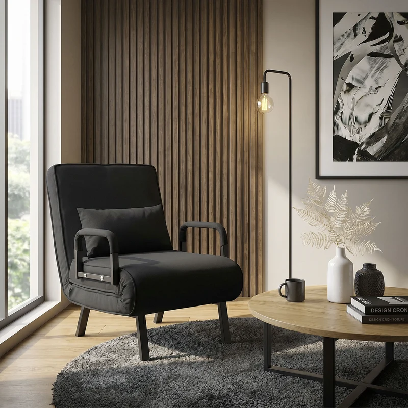 ML-DESIGN | Schlafsessel mit Bettfunktion 186x60 cm aus Stahl/Chenille Schwarz Sessel mit Schlaffunktion klappbar Bettsessel Klappsessel Schlafsofa