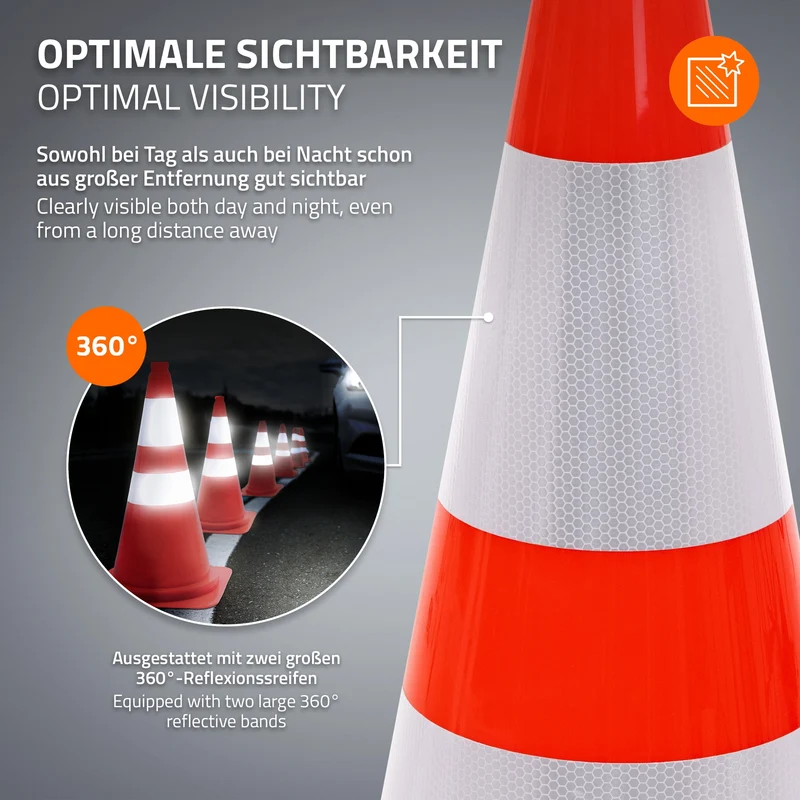 ECD Germany | Pylonen 2er Set groß mit 2 reflektierenden Streifen 75 cm aus PE Orange Verkehrskegel Leitkegel Warnkegel Absperrkegel Verkehrshütchen