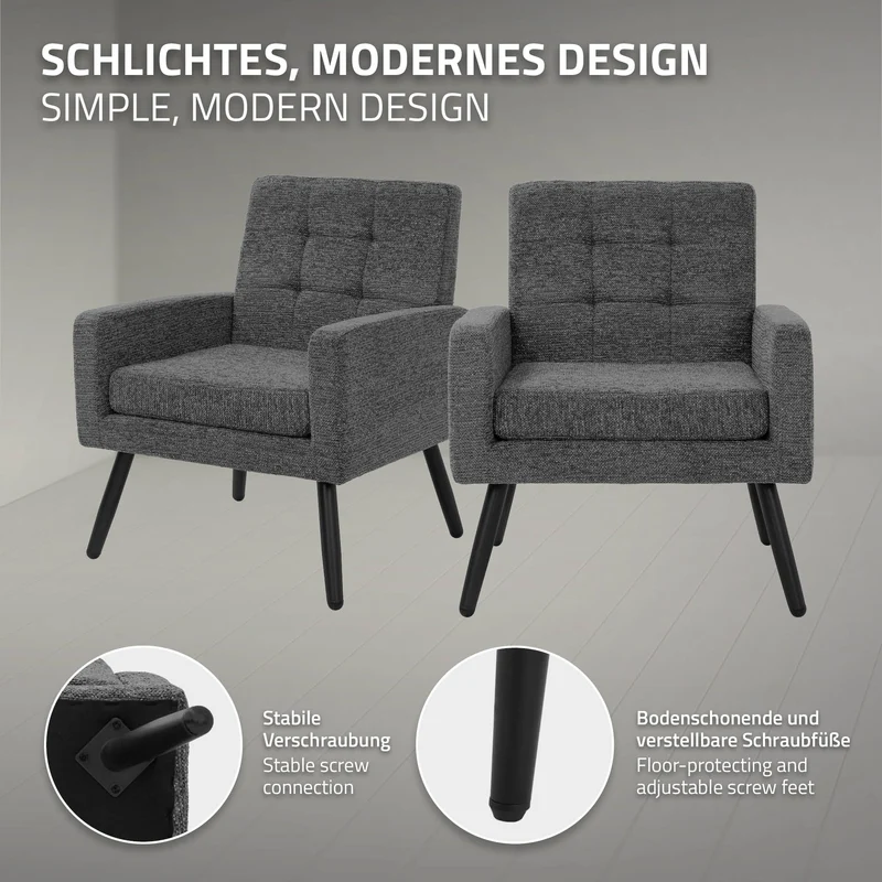 ML-DESIGN | Sessel mit Armlehnen 66,5x80x63,5 cm Stahlgestell/Webstruktur Relaxsessel Lesesessel Ohrensessel Fernsehsessel für Wohnzimmer