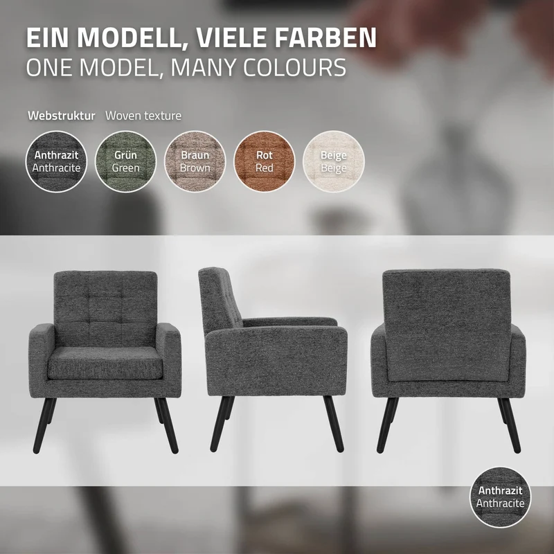 ML-DESIGN | Sessel mit Armlehnen 66,5x80x63,5 cm Stahlgestell/Webstruktur Relaxsessel Lesesessel Ohrensessel Fernsehsessel für Wohnzimmer