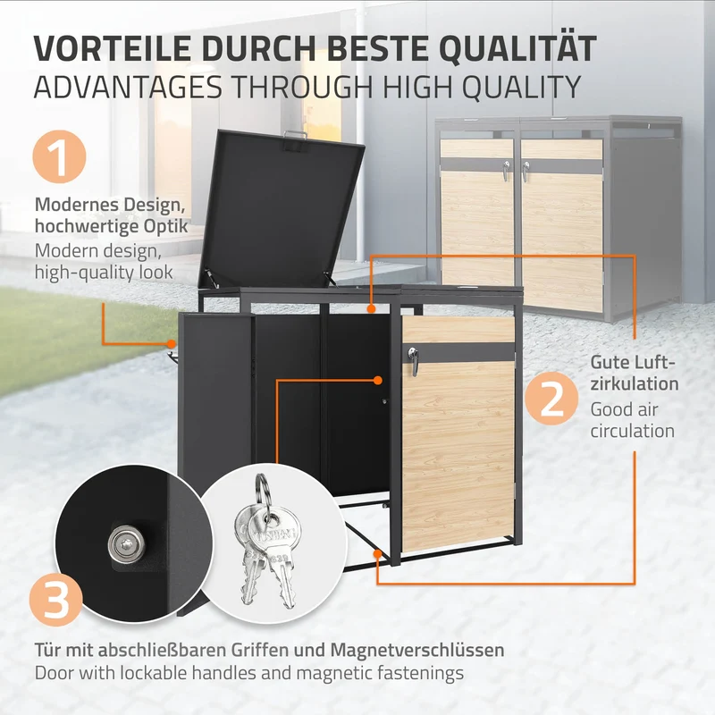 Mülltonnenbox 2er bis 240L 132x80x120 cm aus Stahl in Lärchenoptik ML-Design