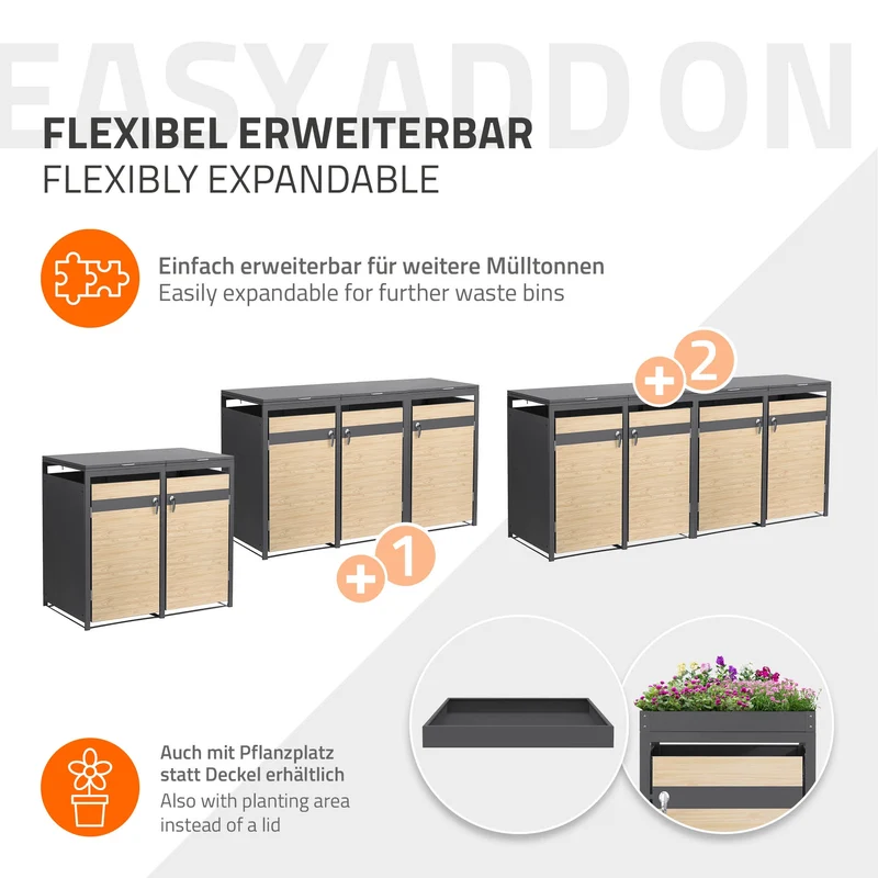 Mülltonnenbox 2er bis 240L 132x80x120 cm aus Stahl in Lärchenoptik ML-Design