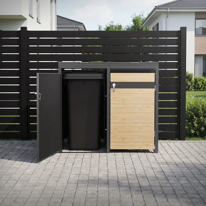 Mülltonnenbox 2er bis 240L 132x80x120 cm aus Stahl in Lärchenoptik ML-Design