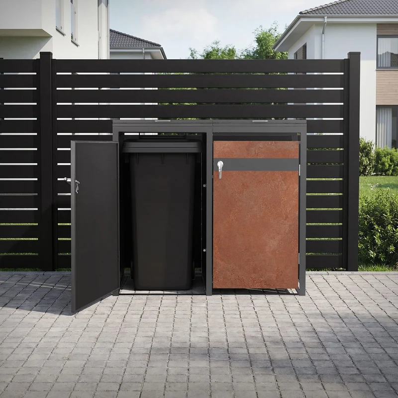 Mülltonnenbox 2er bis 240L 132x80x120 cm aus Stahl in Rostoptik ML-Design