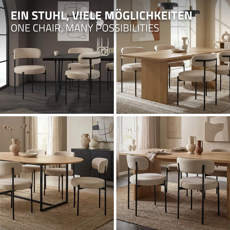 Esszimmerstuhl 6er Set mit Teddystoff mit Rückenlehne Braun Küchenstuhl ML-Design