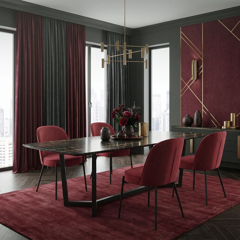 Esszimmerstühle 6er Set Rot mit Rückenlehne, Polsterstühle für Esszimmer & Küche ML-Design