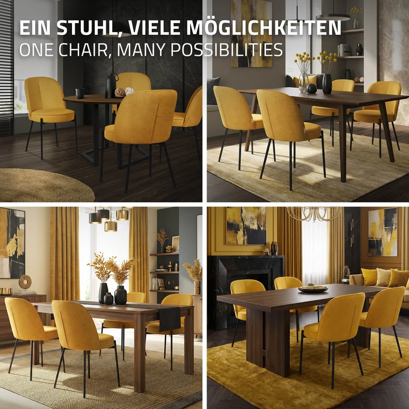 Esszimmerstühle 2er Set Senf mit Rückenlehne, Polsterstühle für Esszimmer & Küche ML-Design