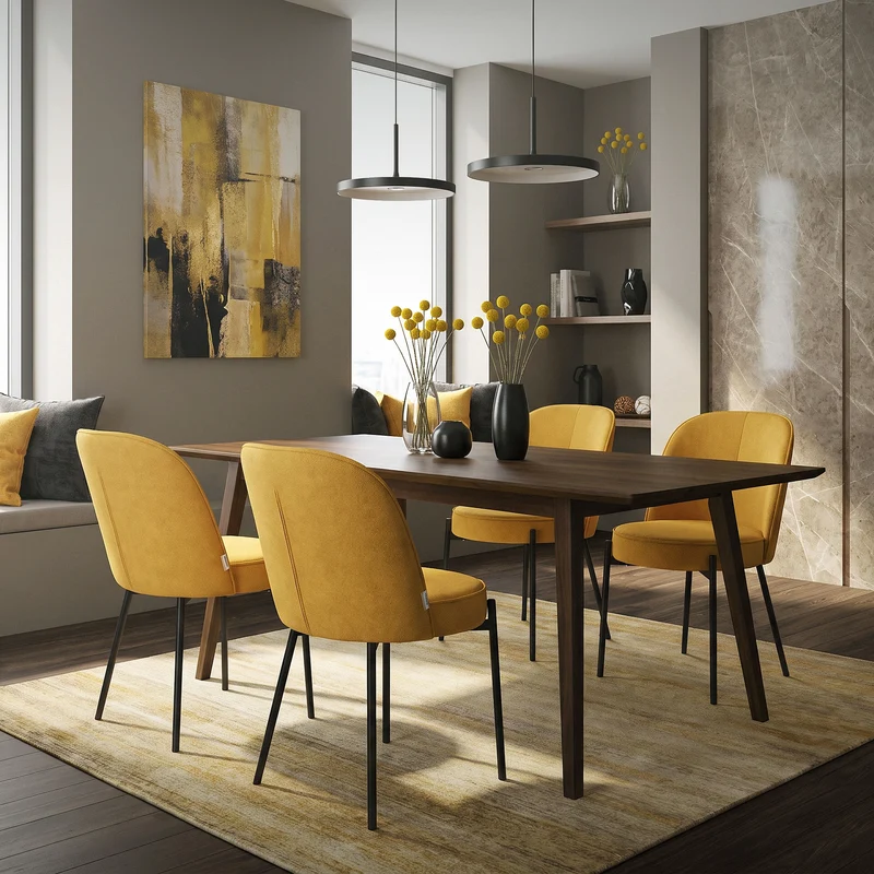 Esszimmerstühle 2er Set Senf mit Rückenlehne, Polsterstühle für Esszimmer & Küche ML-Design