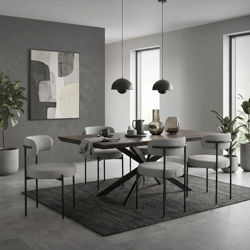 Esszimmerstuhl 4er Set mit Teddystoff mit Rückenlehne Grau Küchenstuhl ML-Design