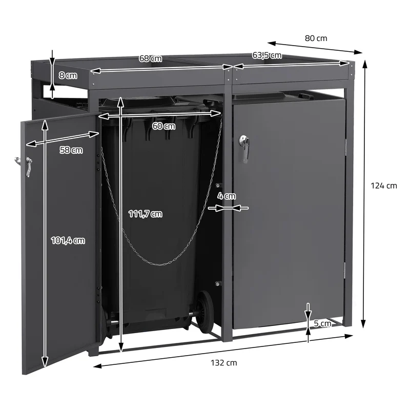Mülltonnenbox mit Pflanzdach 3er bis 240L 200x80x124 cm aus Stahl in Anthrazit ML-Design