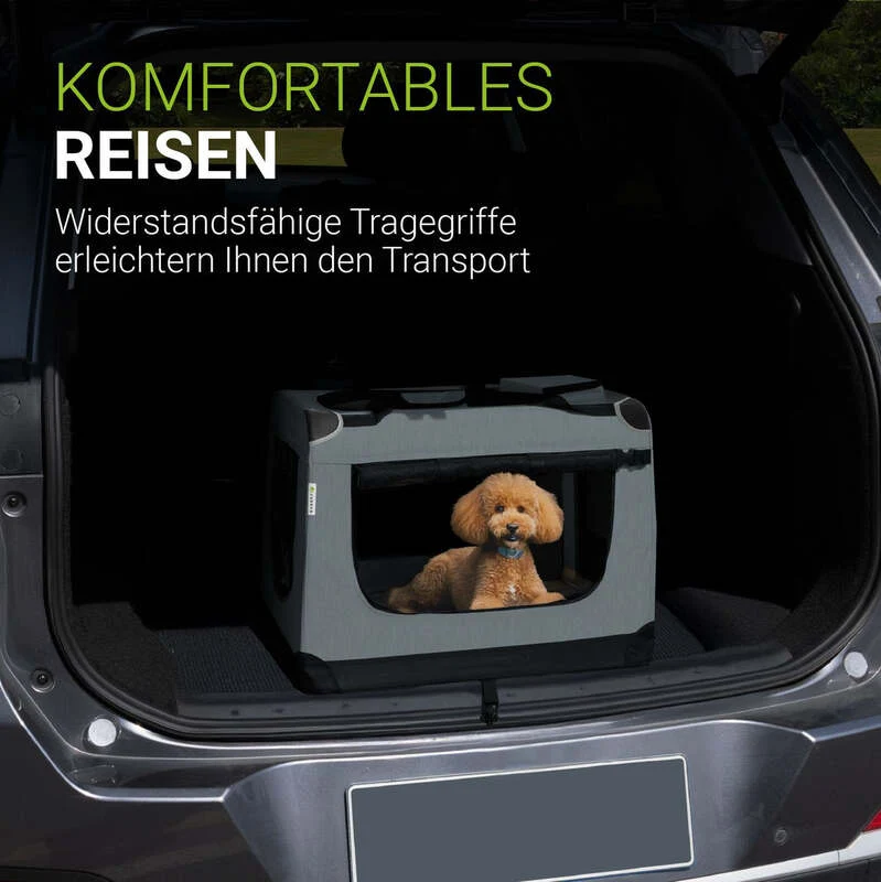 B-Ware Hundebox Auto faltbar Lassie M Hundetransportbox grau mit Tragegriff Liegedecke