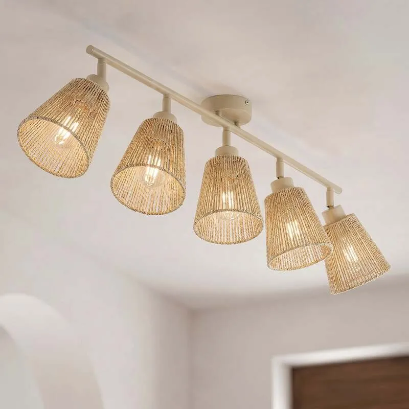 B-Ware Lindby Deckenstrahler Anuva LED Strahler 5-flammig dimmbar beige 86x13cm