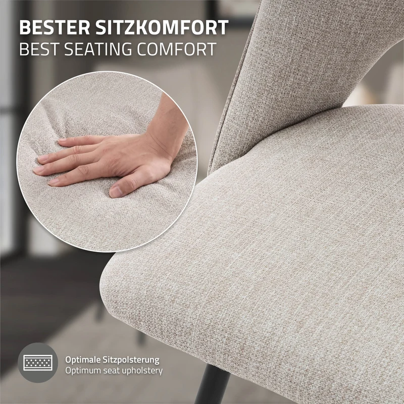 Esszimmerstuhl 2er Set Beige gepolstert inkl. Montagematerial Polsterstuhl Küchenstuhl ML-Design