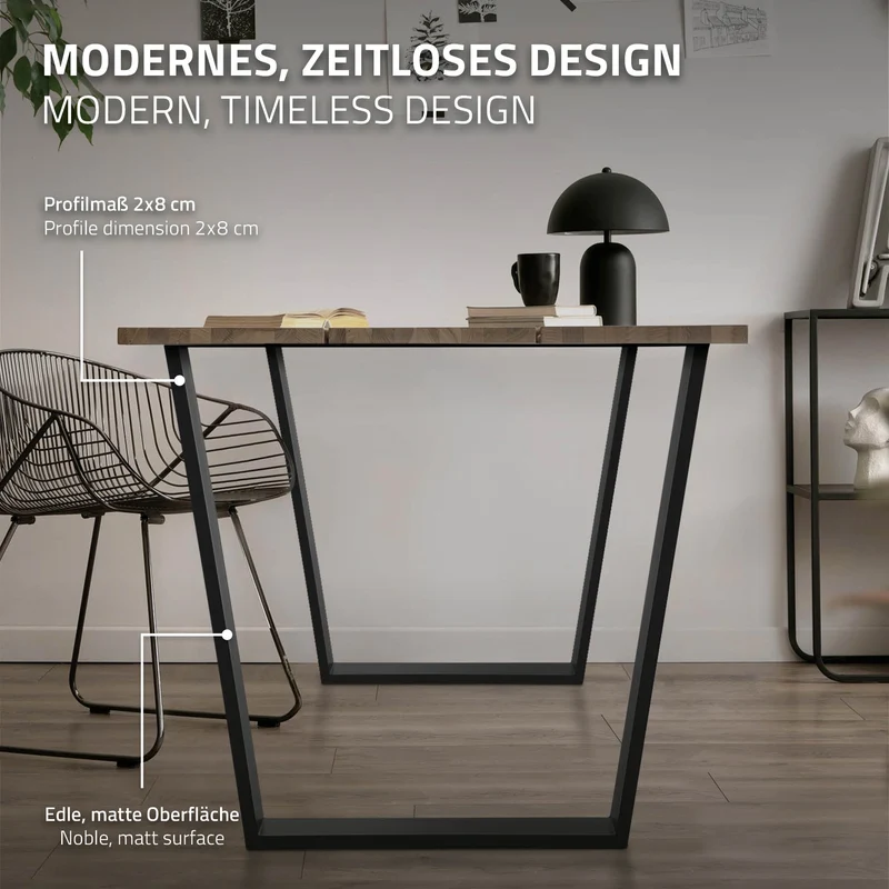 B-Ware Tischbeine Tischgestell 2er Set V-Design 75 x 72 cm Schwarz matt aus Stahl ML-Design