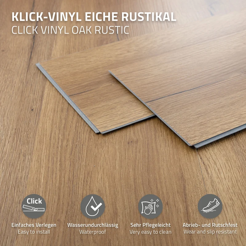 ML-DESIGN | Vinylboden Klick 28 Stück Klicksystem mit Belastungsklasse 34, 122 x 18 cm x 4,2 mm 6,16m² PVC Eiche Rustikal Holzoptik Bodenbelag
