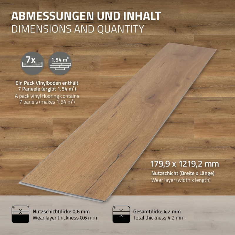 ML-DESIGN | Vinylboden Klick 28 Stück Klicksystem mit Belastungsklasse 34, 122 x 18 cm x 4,2 mm 6,16m² PVC Eiche Rustikal Holzoptik Bodenbelag