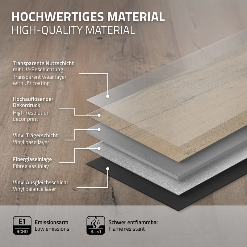 ML-DESIGN | Vinylboden Klick 7 Stück Klicksystem mit Belastungsklasse 34, 122 x 18 cm x 4,2 mm 1,54m² PVC Eiche Rustikal Hell Holzoptik Bodenbelag