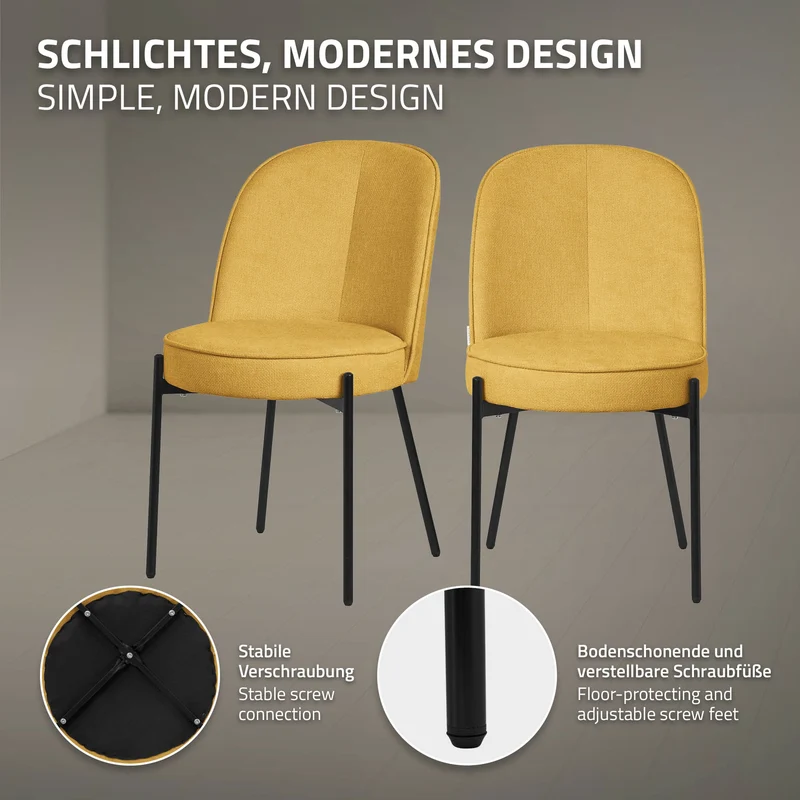 Esszimmerstühle 4er Set Senf mit Rückenlehne, Polsterstühle für Esszimmer & Küche ML-Design