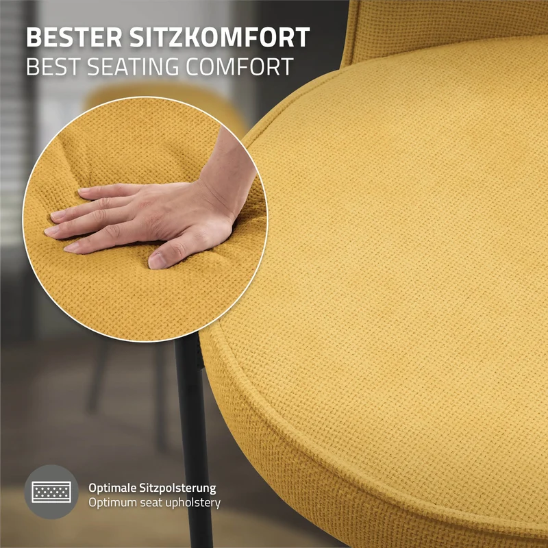 Esszimmerstühle 4er Set Senf mit Rückenlehne, Polsterstühle für Esszimmer & Küche ML-Design