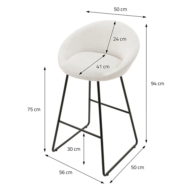 Barhocker 4er Set Beige 56x94x50 cm mit Rückenlehne und Fußstütze bis 120 kg ML-Design