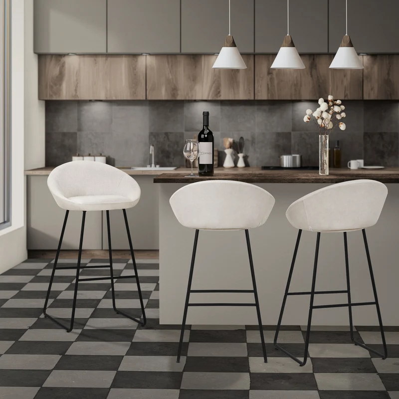 Barhocker 4er Set Beige 56x94x50 cm mit Rückenlehne und Fußstütze bis 120 kg ML-Design