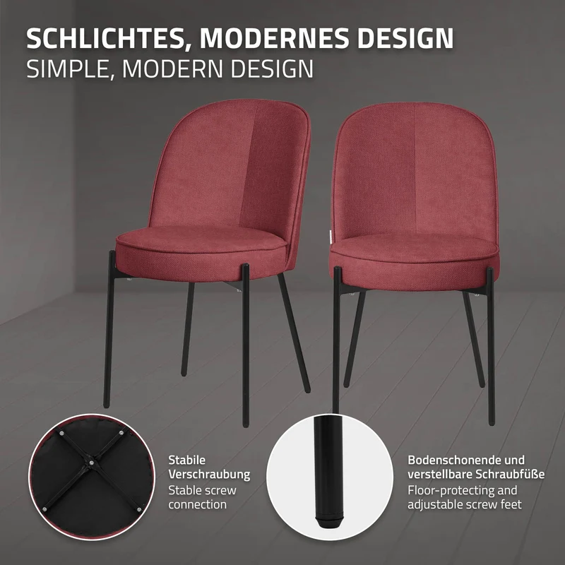 Esszimmerstühle 4er Set Rot mit Rückenlehne, Polsterstühle für Esszimmer & Küche ML-Design