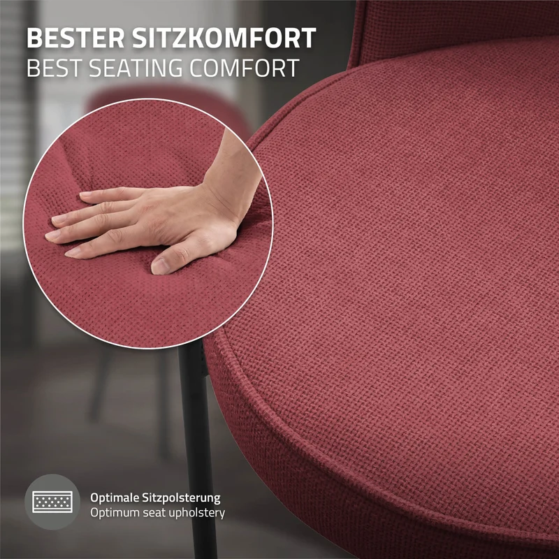 Esszimmerstühle 4er Set Rot mit Rückenlehne, Polsterstühle für Esszimmer & Küche ML-Design