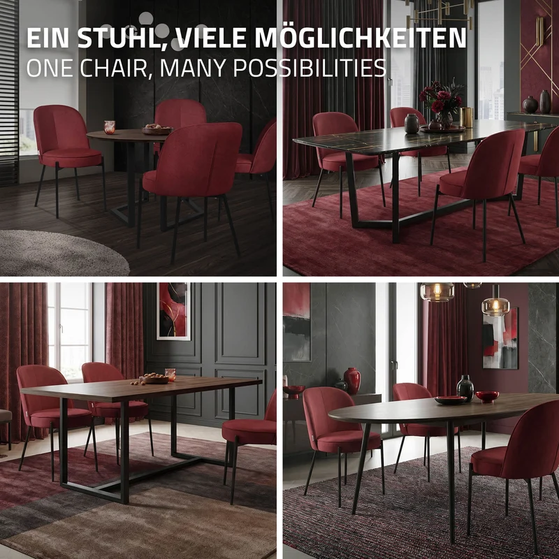 Esszimmerstühle 4er Set Rot mit Rückenlehne, Polsterstühle für Esszimmer & Küche ML-Design