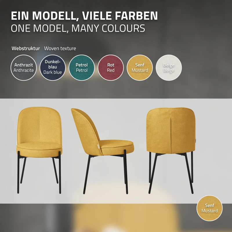 Esszimmerstühle 6er Set Senf mit Rückenlehne, Polsterstühle für Esszimmer & Küche ML-Design