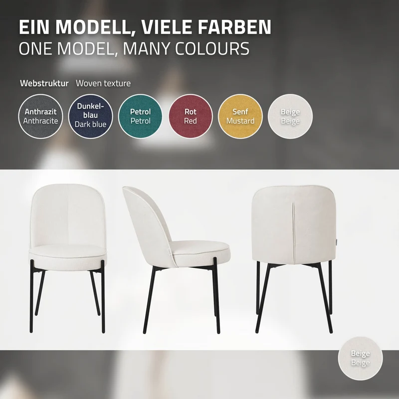 Esszimmerstühle 2er Set Beige mit Rückenlehne, Polsterstühle für Esszimmer & Küche ML-Design