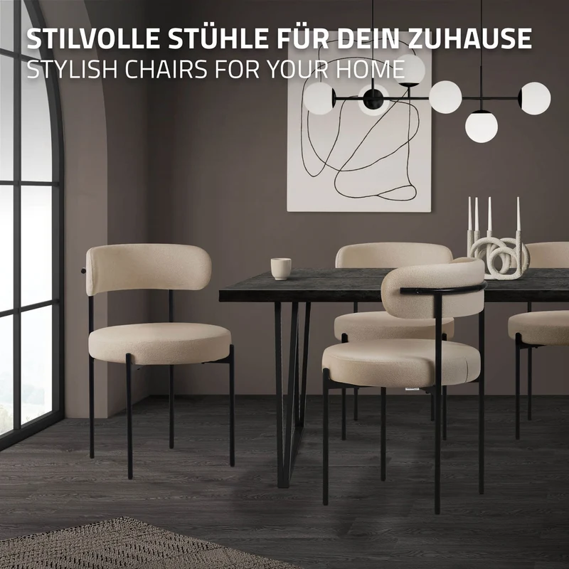 Esszimmerstuhl 4er Set mit Teddystoff mit Rückenlehne Braun Küchenstuhl ML-Design