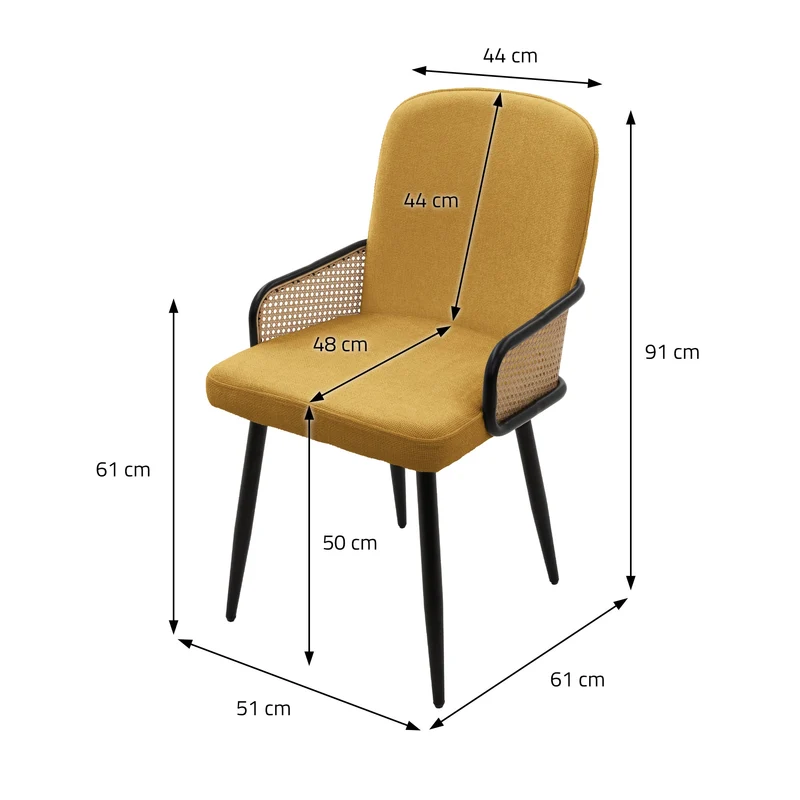 Esszimmerstühle 2er Set Senf mit Arm- & Rückenlehne, Polsterstühle für Esszimmer & Küche ML-Design