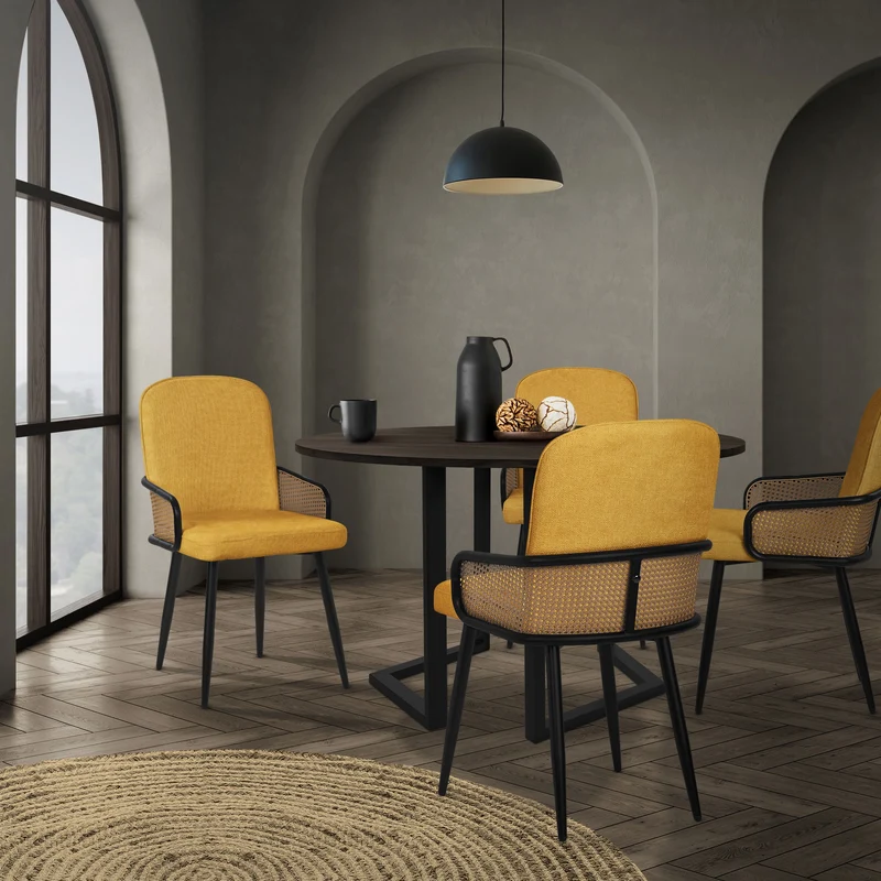 Esszimmerstühle 2er Set Senf mit Arm- & Rückenlehne, Polsterstühle für Esszimmer & Küche ML-Design