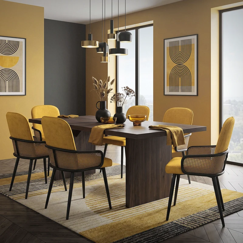 Esszimmerstühle 2er Set Senf mit Arm- & Rückenlehne, Polsterstühle für Esszimmer & Küche ML-Design