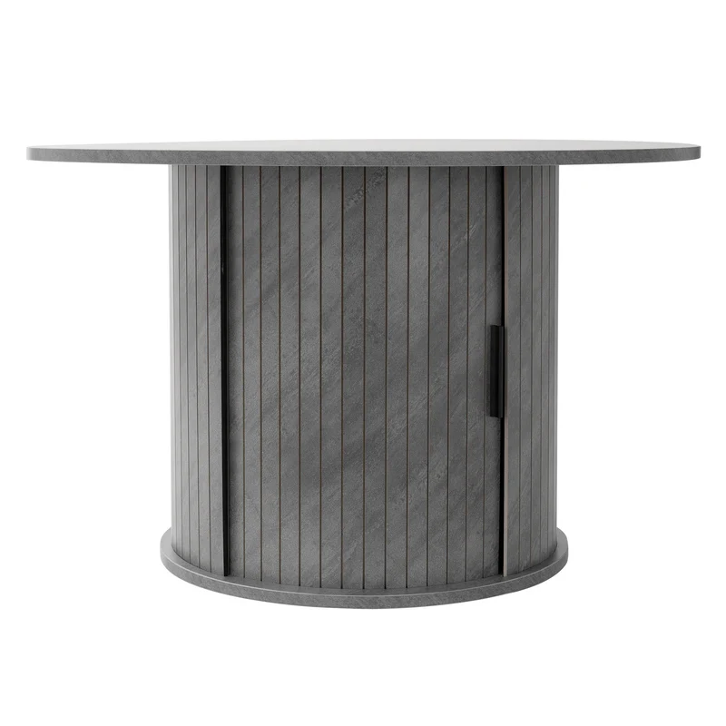 Couchtisch mit Schiebetür Ø80x50 cm Beton-Optik Grau Runder Wohnzimmertisch mit Stauraum ML-Design