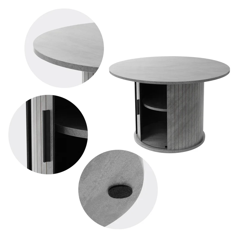 Couchtisch mit Schiebetür Ø80x50 cm Beton-Optik Grau Runder Wohnzimmertisch mit Stauraum ML-Design