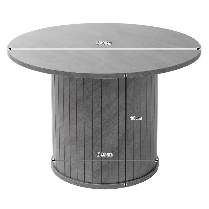Couchtisch rund Ø60 x 40 cm, Beton-Optik, Grau, Wohnzimmertisch ML-Design
