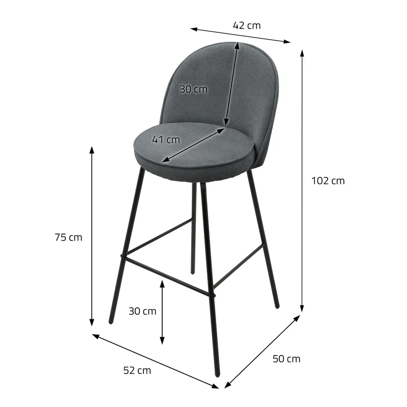 Barhocker 2er Set Anthrazit 52x102x50 cm mit Rückenlehne und Fußstütze bis 120 kg ML-Design