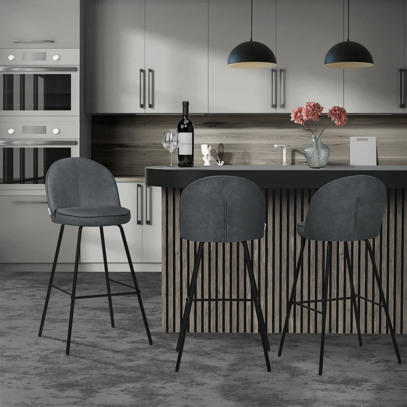 Barhocker 2er Set Anthrazit 52x102x50 cm mit Rückenlehne und Fußstütze bis 120 kg ML-Design