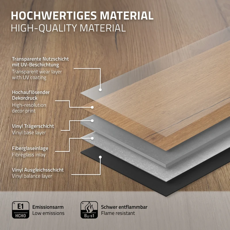 ML-DESIGN | Vinylboden Klick 35 Stück Klicksystem mit Belastungsklasse 34, 122 x 18 cm x 4,2 mm 7,7m² PVC Eiche Rustikal Holzoptik Bodenbelag