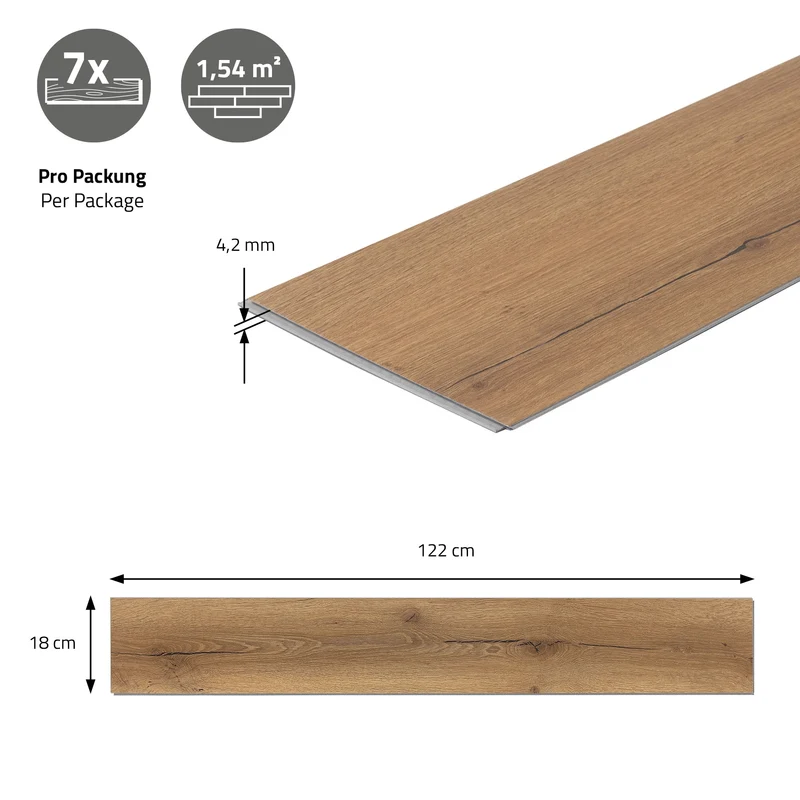 ML-DESIGN | Vinylboden Klick 35 Stück Klicksystem mit Belastungsklasse 34, 122 x 18 cm x 4,2 mm 7,7m² PVC Eiche Rustikal Holzoptik Bodenbelag