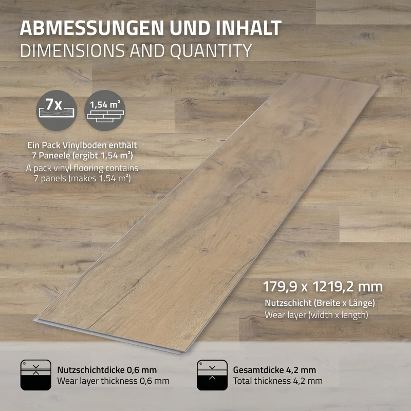 ML-DESIGN | Vinylboden Klick 21 Stück Klicksystem mit Belastungsklasse 34, 122 x 18 cm x 4,2 mm 4,62m² PVC Eiche Rustikal Hell Holzoptik Bodenbelag
