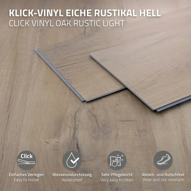 ML-DESIGN | Vinylboden Klick 35 Stück Klicksystem mit Belastungsklasse 34, 122 x 18 cm x 4,2 mm 7,7m² PVC Eiche Rustikal Hell Holzoptik Bodenbelag
