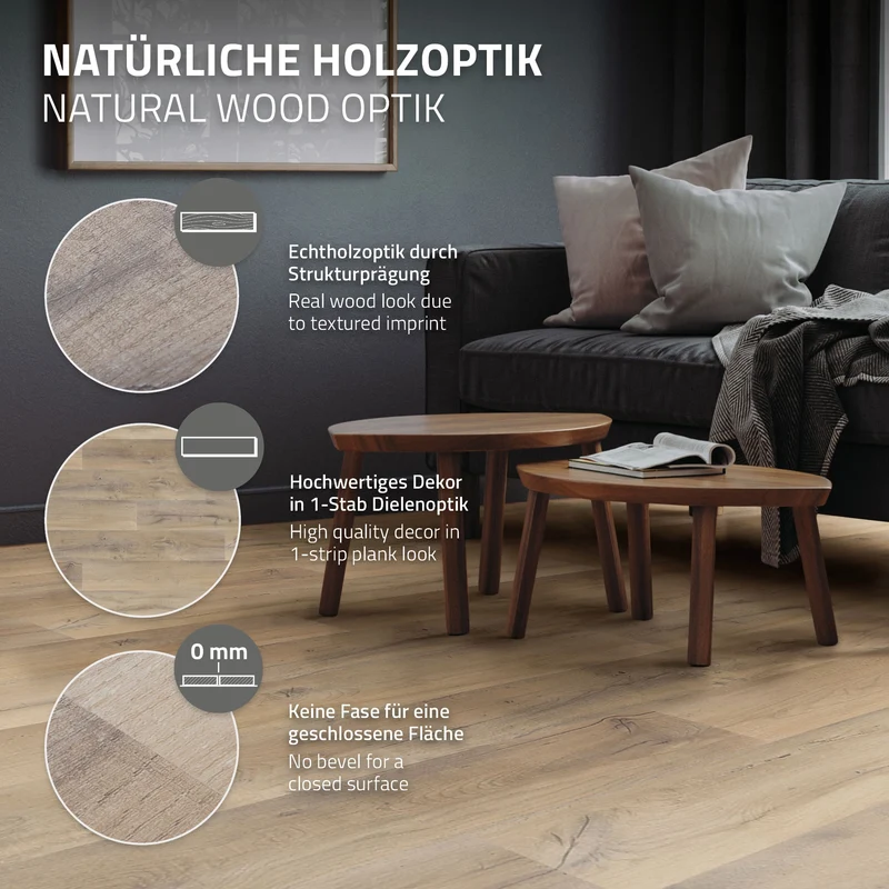 ML-DESIGN | Vinylboden Klick 35 Stück Klicksystem mit Belastungsklasse 34, 122 x 18 cm x 4,2 mm 7,7m² PVC Eiche Rustikal Hell Holzoptik Bodenbelag